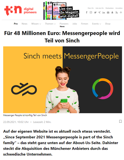 Sinch kauft MessengerPeople 